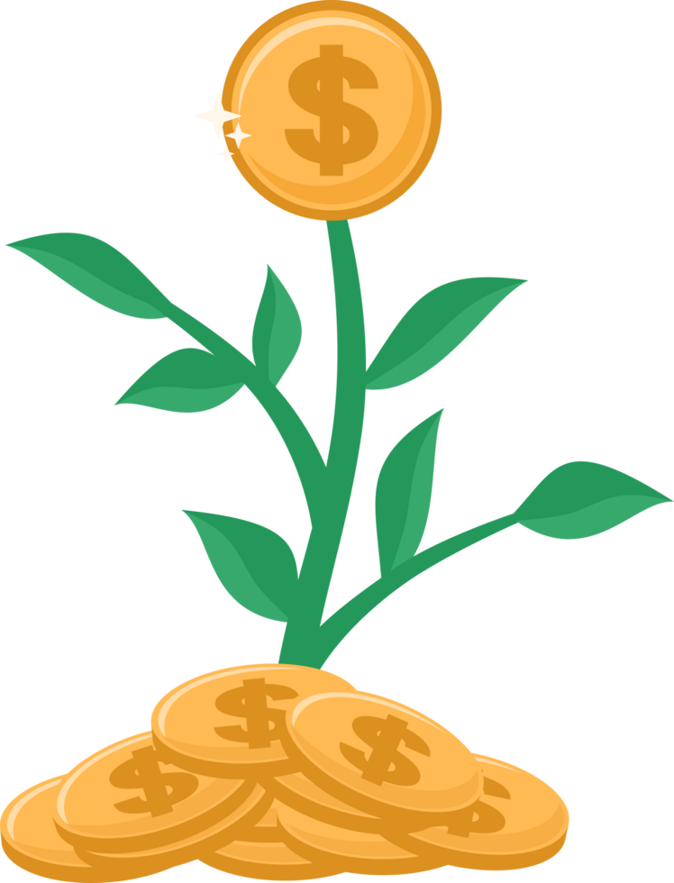 Financial growth investment illustration with coin png