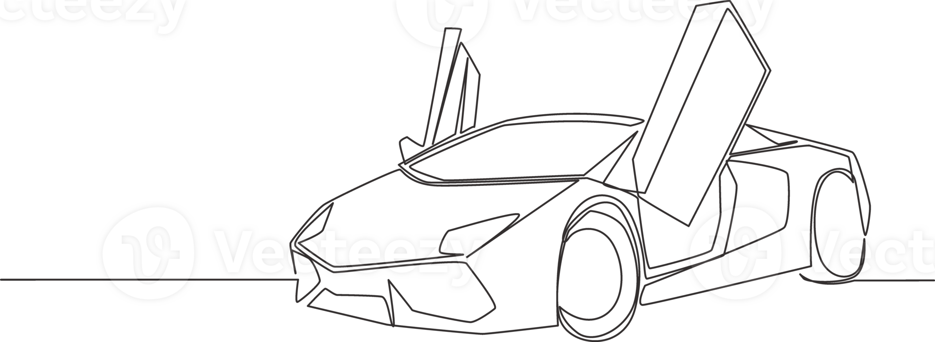 One line drawing of luxury sport car with butterfly door opened. Super car vehicle transportation concept. Single continuous line draw design png