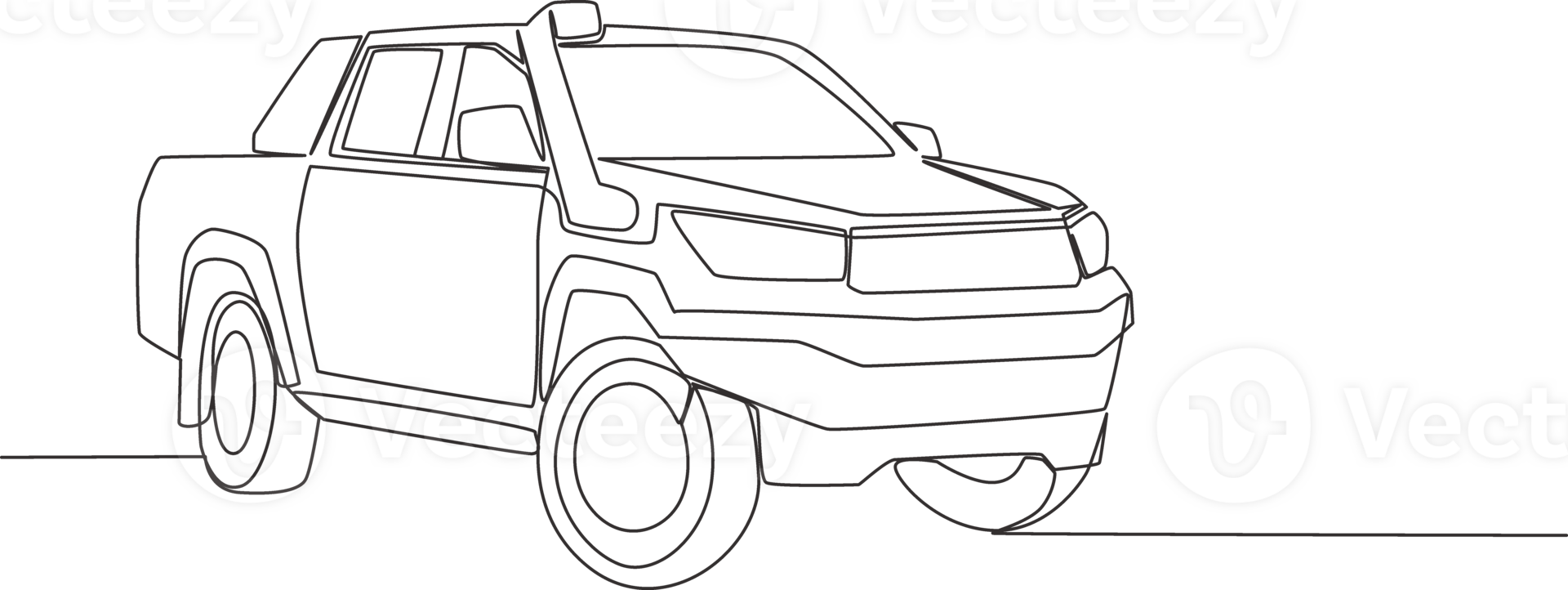 One line drawing of 4x4 wheel drive tough pickup truck car. Sporty vehicle transportation concept. Single continuous line draw design png