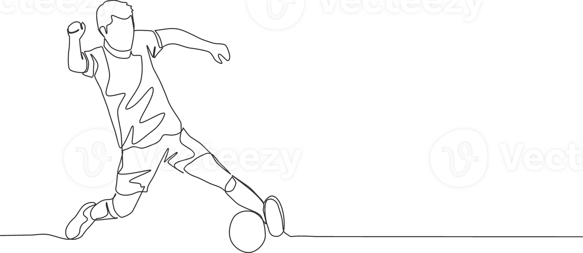One single line drawing of young football player with short sleeve shirt training to control the ball. Soccer match sports concept. Continuous line draw design illustration png