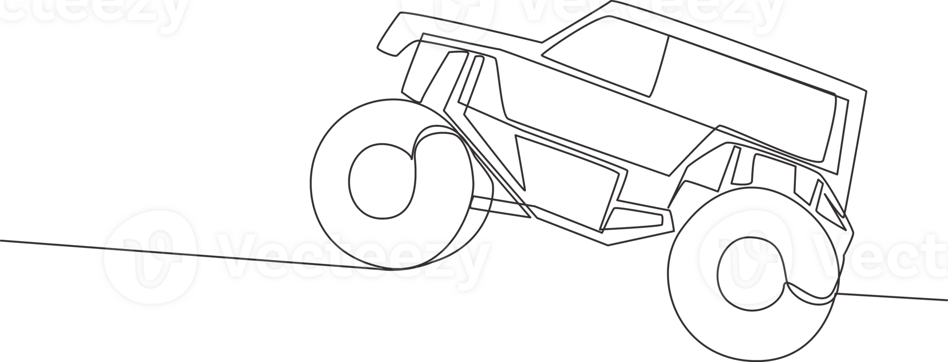 Continuous line drawing of 4x4 wheel steering offroad monster truck for competition and tournament. Rally adventure vehicle transportation concept. One single continuous line draw design png