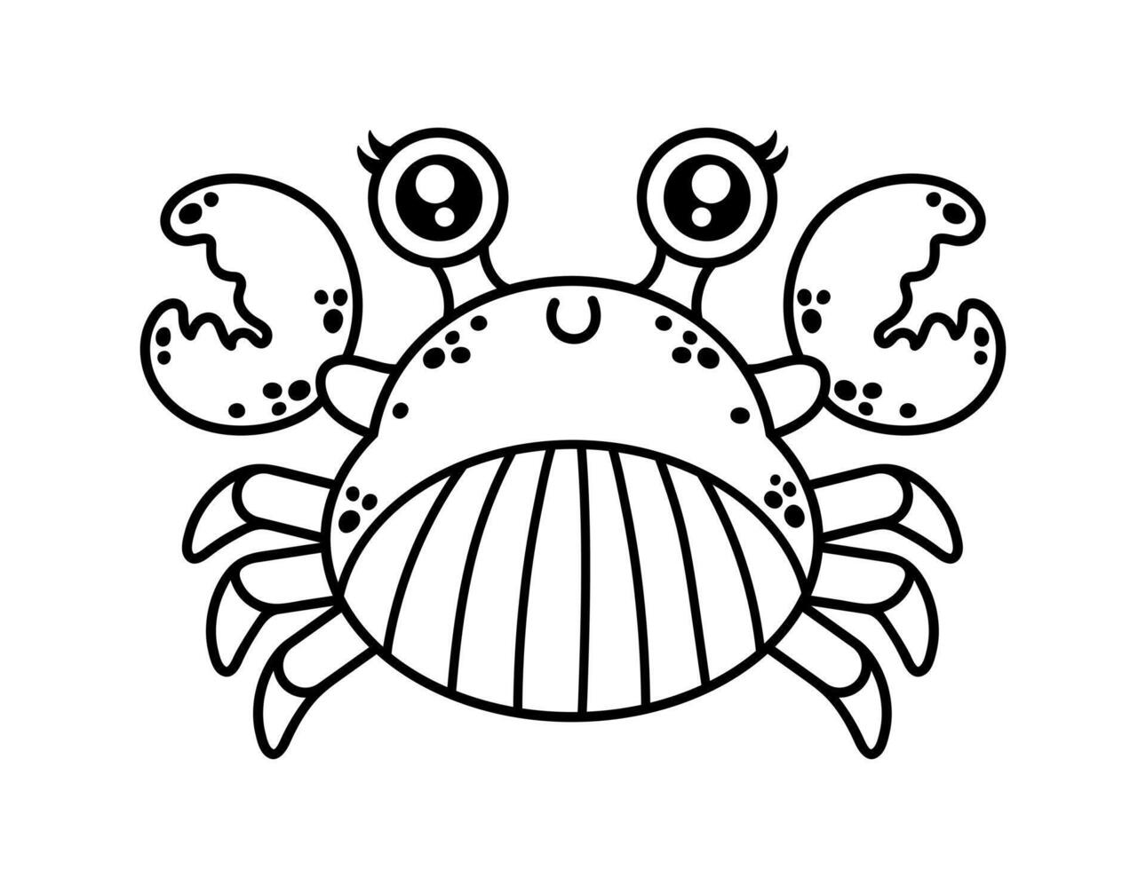 cangrejo vector ilustración. simpático crustáceo animal con un manchado cáscara y garras. gracioso Oceano mascota sonrisas colorante página para niños, niños. describir, negro garabatear. cómic clipart aislado en blanco