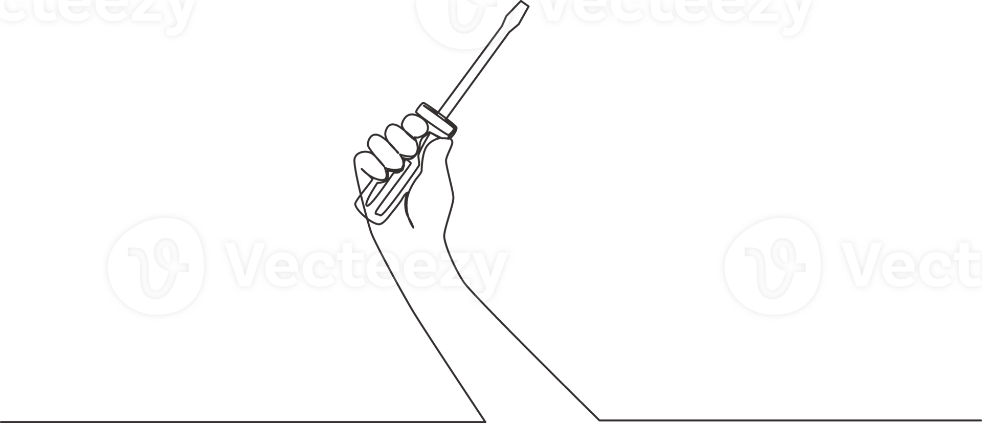 One continuous line drawing of man holding hand screwdriver. Single line draw design illustration png