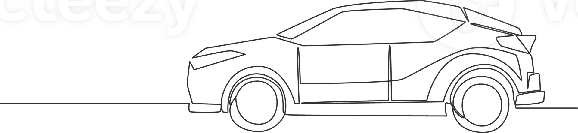 Continuous line drawing of small and simple hatchback car. Urban city vehicle transportation concept. One single continuous line draw design png