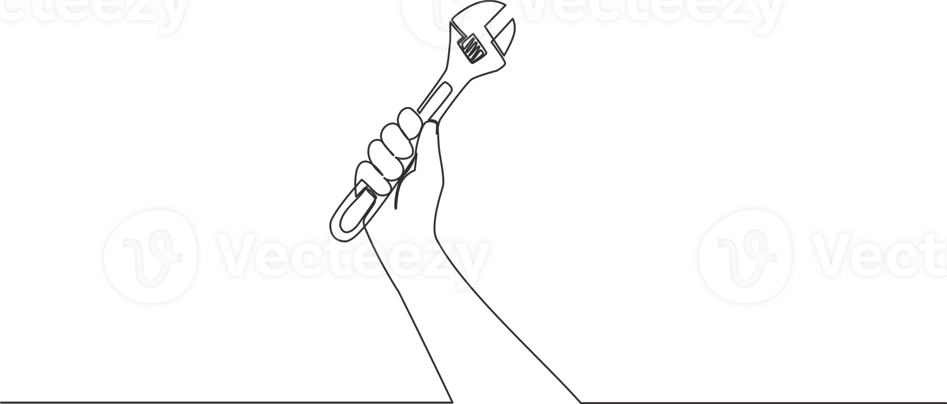 One continuous line drawing of man holding stainless steel wrench key. Handyman tools concept. Single line draw design illustration png