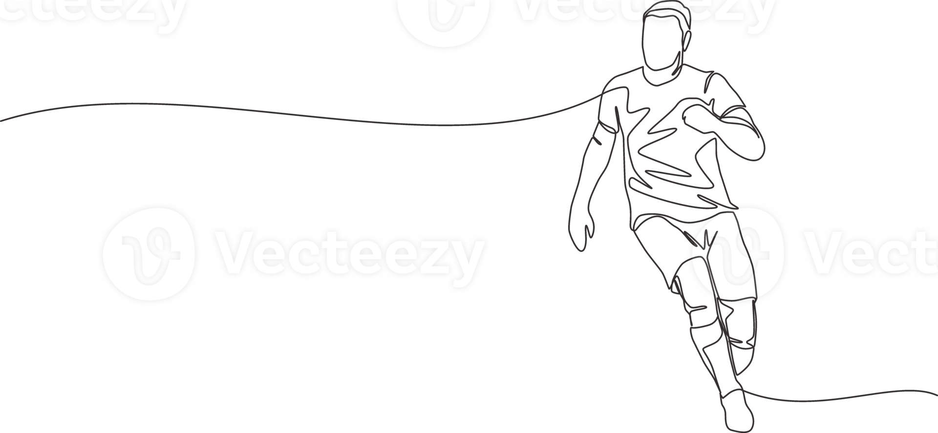 Single continuous line drawing of young energetic football player running to chase the ball at the game. Soccer match sports concept. One line draw design illustration png