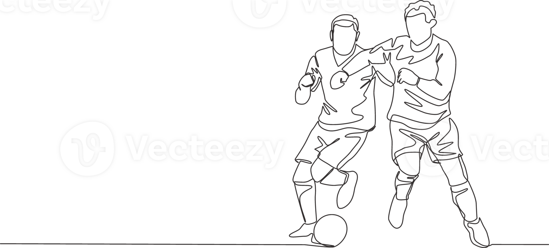 Single continuous line drawing of young energetic football player elbow opponent player while fighting for the ball. Soccer match sports concept. One line draw design illustration png
