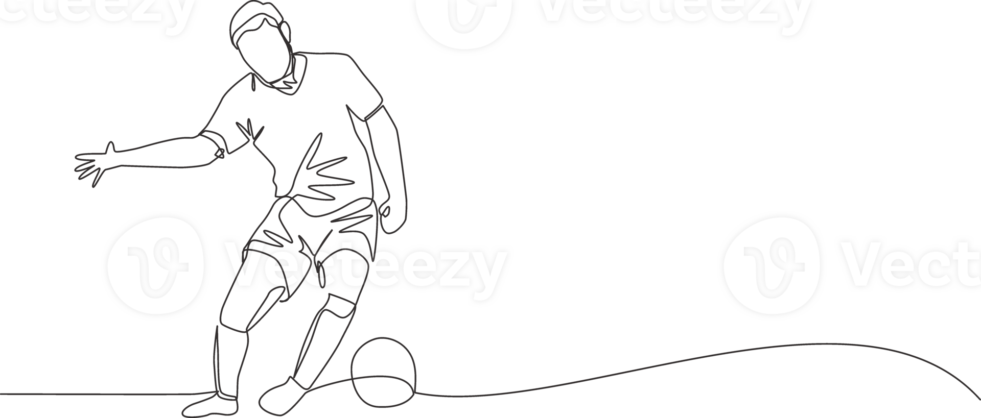 One single line drawing of young strong football defender block the ball and control it avoiding opponents. Soccer match sports concept. Continuous line draw design illustration png