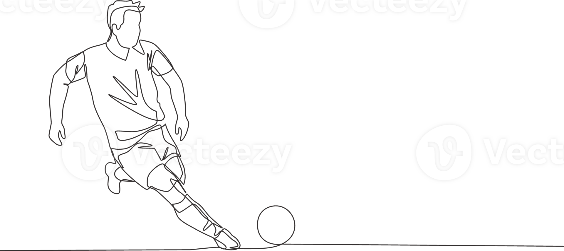 One single line drawing of young energetic football player dribbling the ball and ready to shot to the goal. Soccer match sports concept. Continuous line draw design illustration png