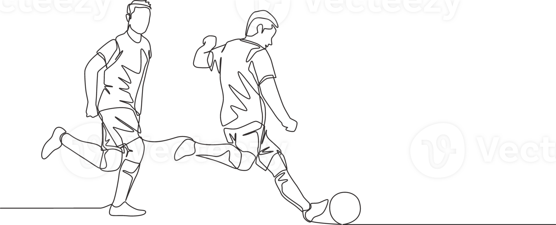 One continuous line drawing of young energetic football player kicking the ball to pass to his teammates. Soccer match sports concept. Single line draw design illustration png