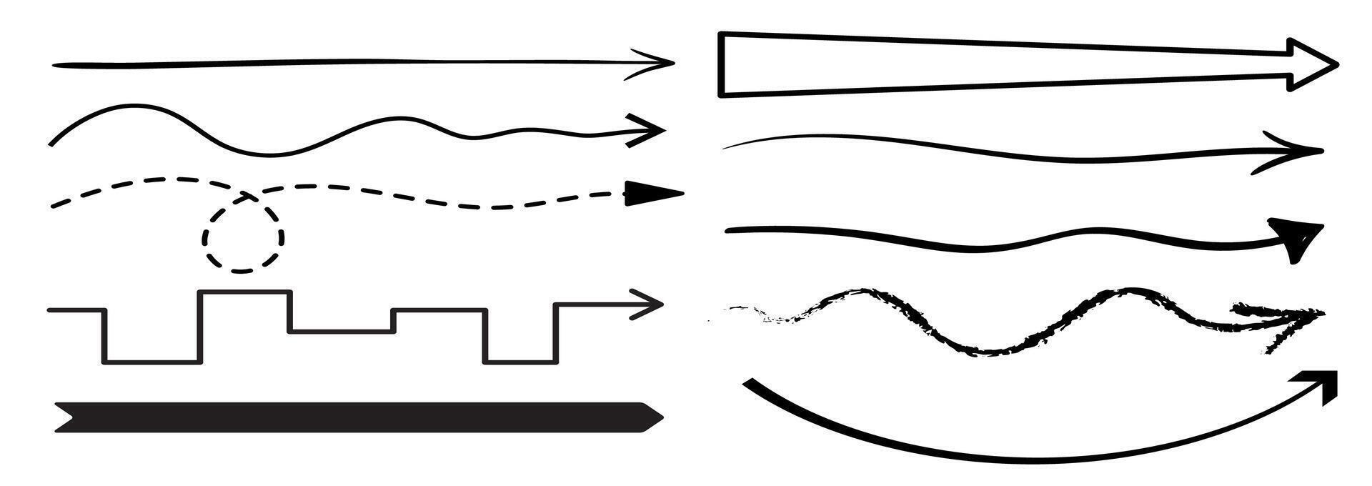 Straight long arrows isolated vector signs set