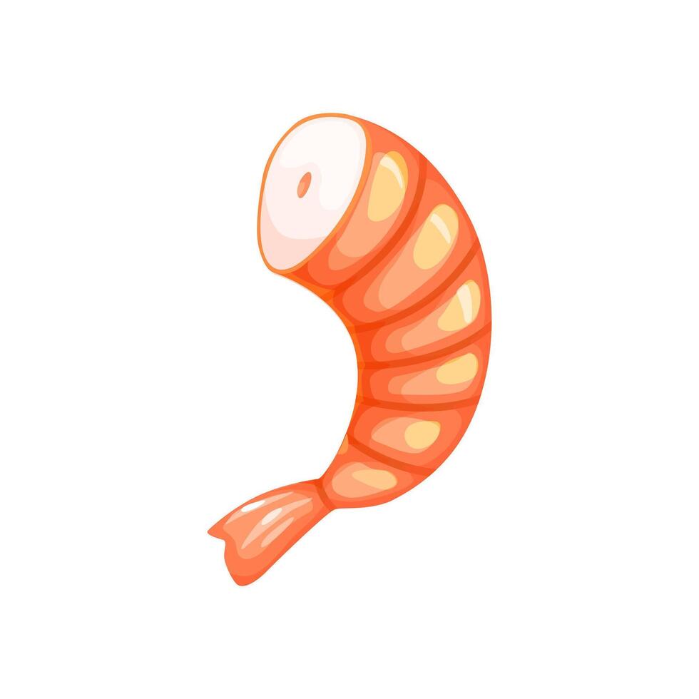 Cartoon seafood, shrimp or prawn tail peeled vector