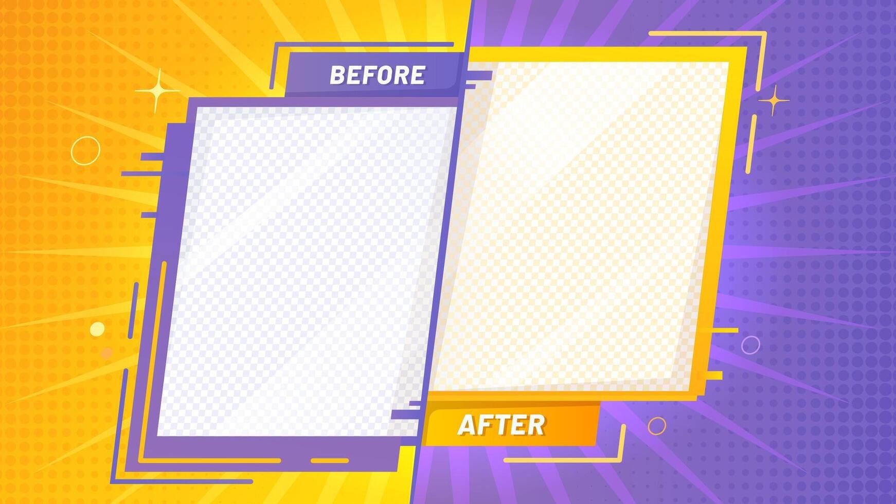 Before after template. Vector background, frame