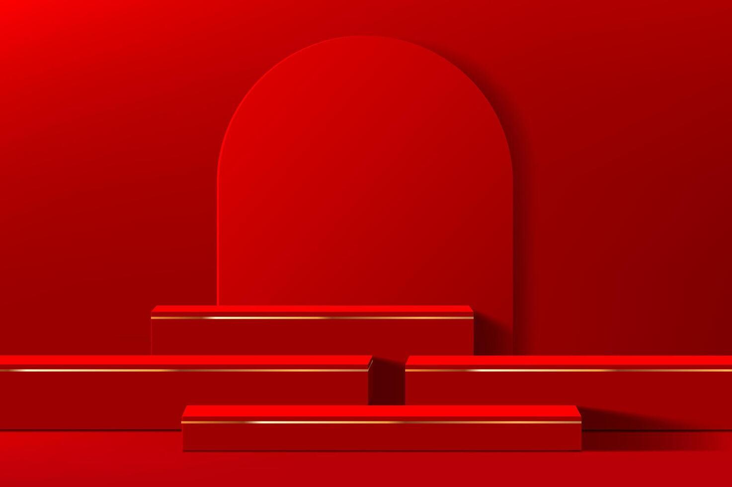 Red Chinese podium, stage mockup for cosmetics vector