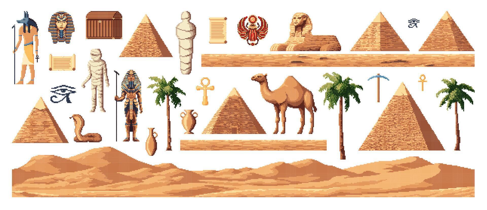 retro 8 poco píxel Arte Egipto arcada juego bienes vector