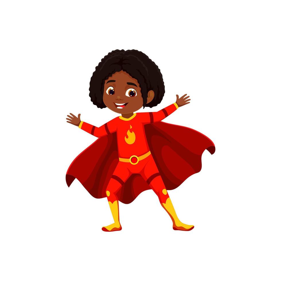 Cartoon girl superhero in a red costume with fire vector