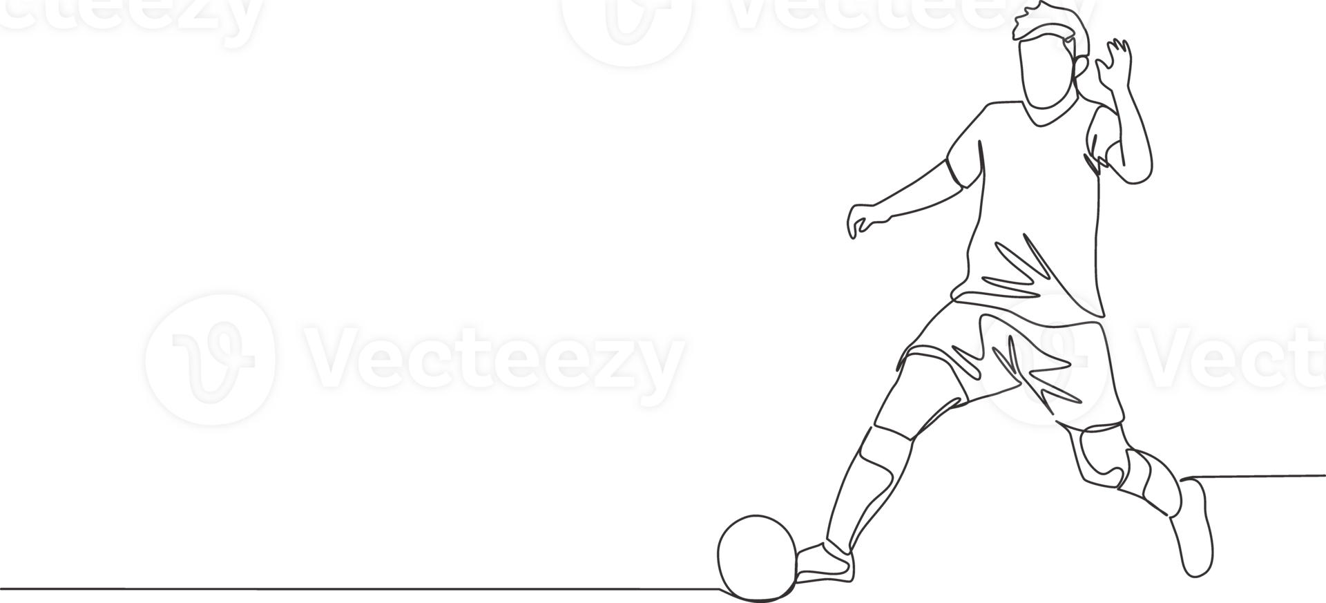 One single line drawing of young energetic football player win the ball and dribbling it to the opponent's area. Soccer match sports concept. Continuous line draw design illustration png