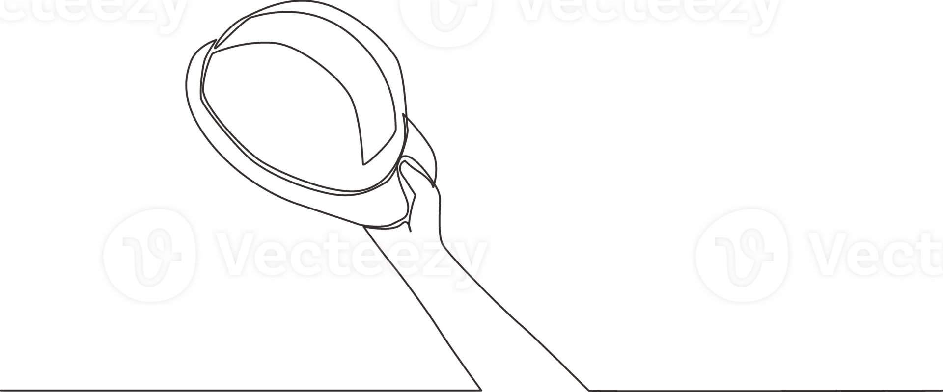 One single line drawing of man holding builder construction helmet. Worker safety tools concept. Continuous line draw design illustration png