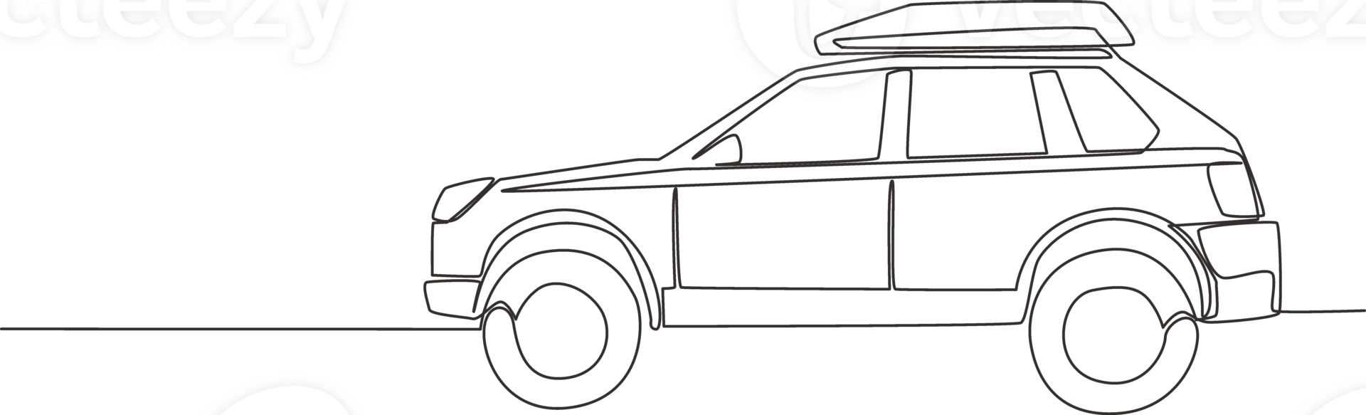 continuo linea disegno di difficile suv auto con tetto cremagliera. avventura veicolo mezzi di trasporto concetto. uno singolo continuo linea disegnare design png