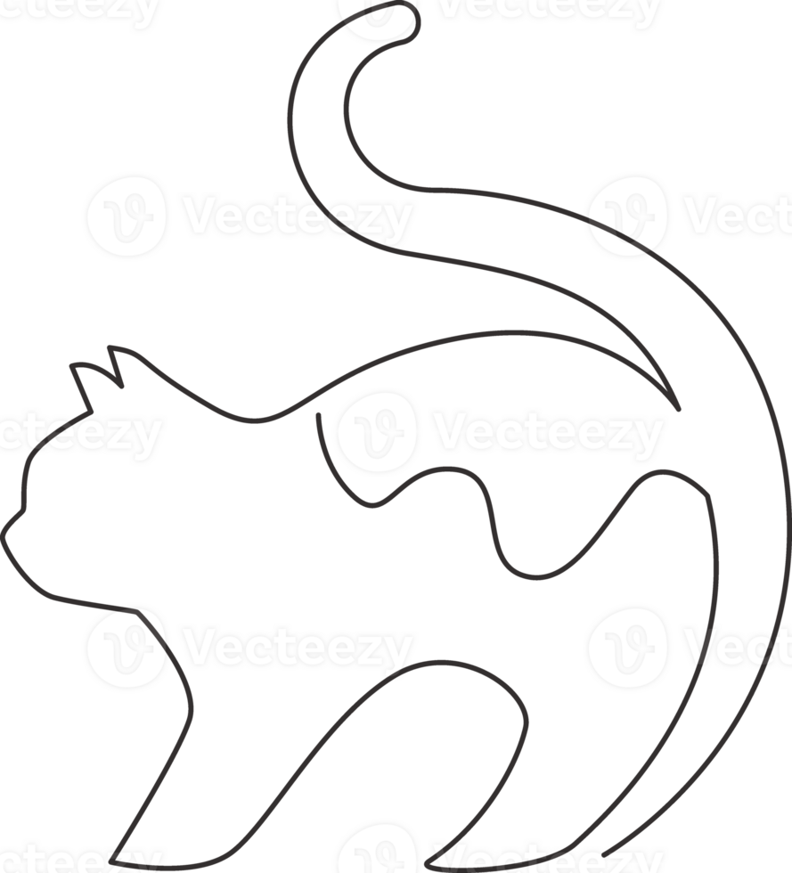 One continuous line drawing of simple cute cat kitten icon. Kitty mammals animal logo emblem concept. Trendy single line draw design graphic illustration png