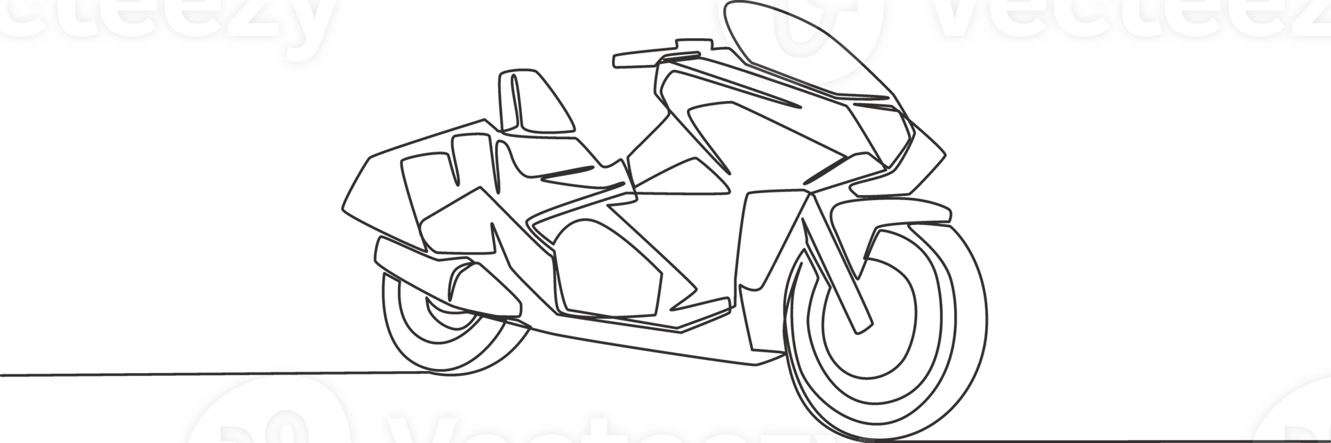 Single continuous line drawing of big sporty luxury motorbike logo. Touring motorcycle concept. One line draw design illustration png