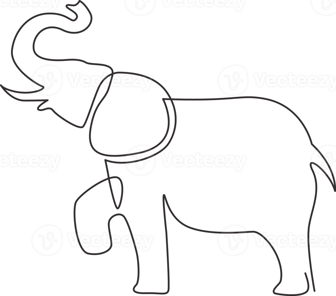 One continuous line drawing of big cute elephant company logo identity. African zoo animal icon concept. Trendy single line draw design graphic illustration png