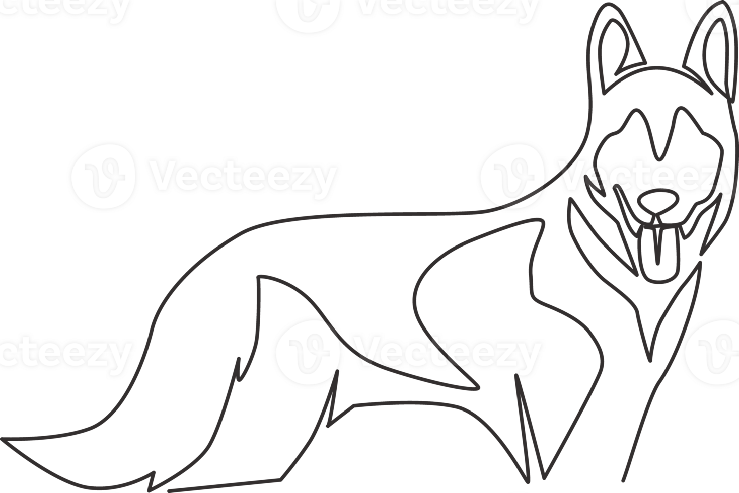 Single continuous line drawing of simple cute siberian husky puppy dog icon. Pet animal logo emblem concept. Dynamic one line draw design graphic illustration png