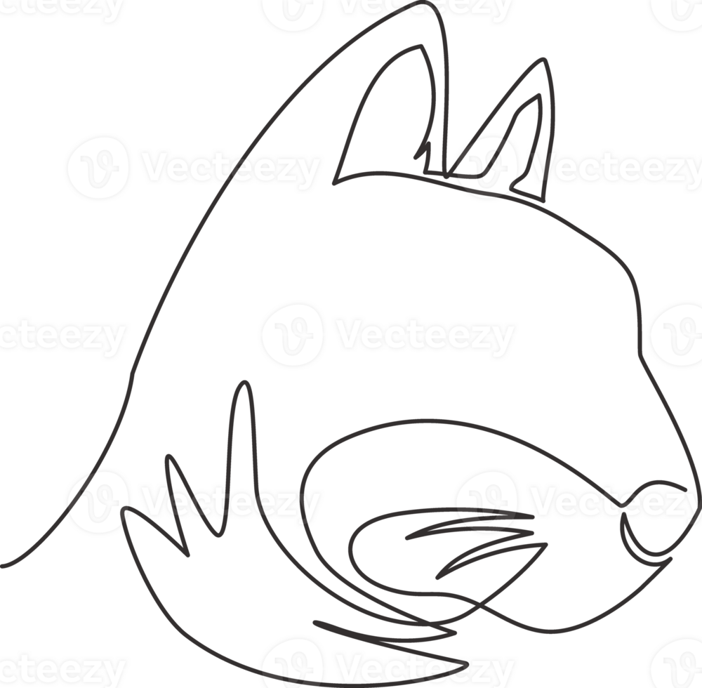 Single continuous line drawing of cute kitten cat head icon. Kitty pet animal logo emblem concept. Dynamic one line draw design graphic illustration png