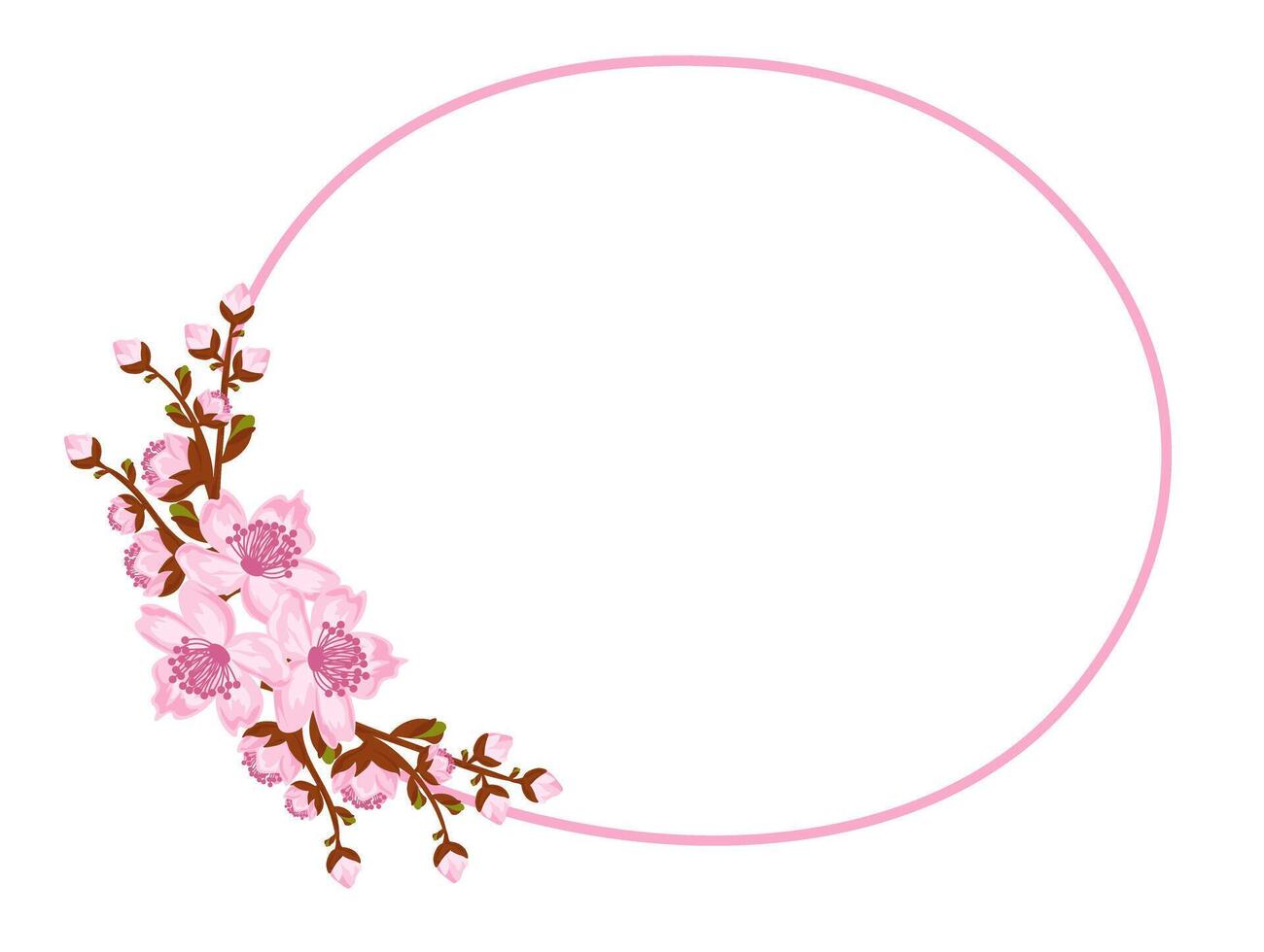 Circular frame with arrangement of twigs sakura or cherry blossom. Design for invitation or greeting cards vector