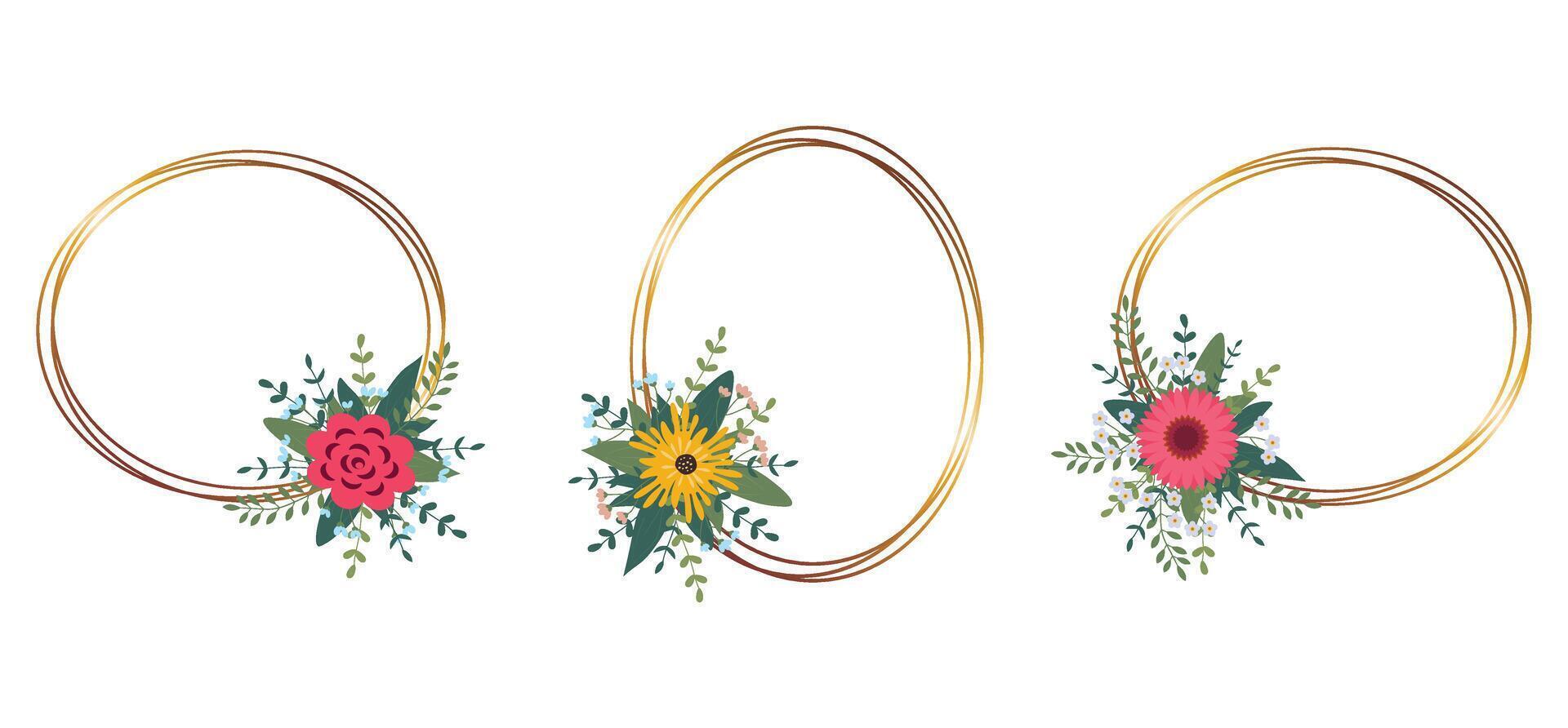 Set of gold circle frame with arrangement. Perfect for wedding invitation cards, luxury templates vector