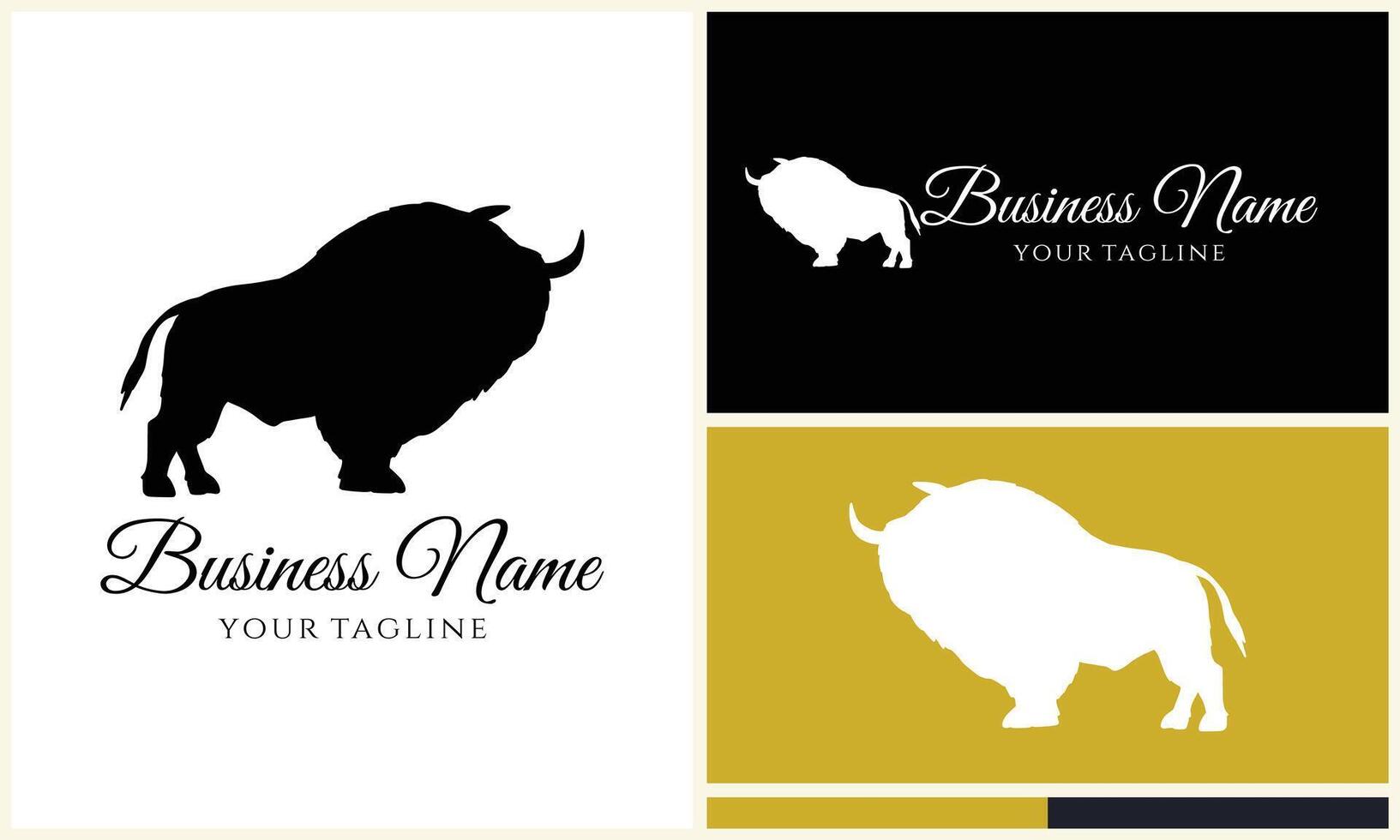 silhouette buffalo bull bison logo vector