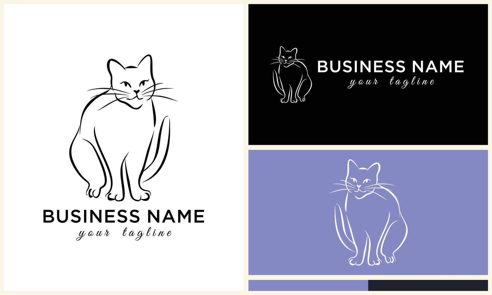 line cat head logo template vector