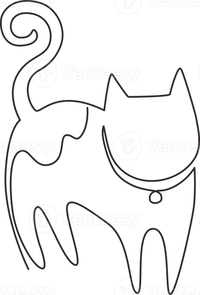 One single line drawing of simple cute cat kitten icon. Kitty pet shop logo emblem concept. Modern continuous line draw graphic design illustration png