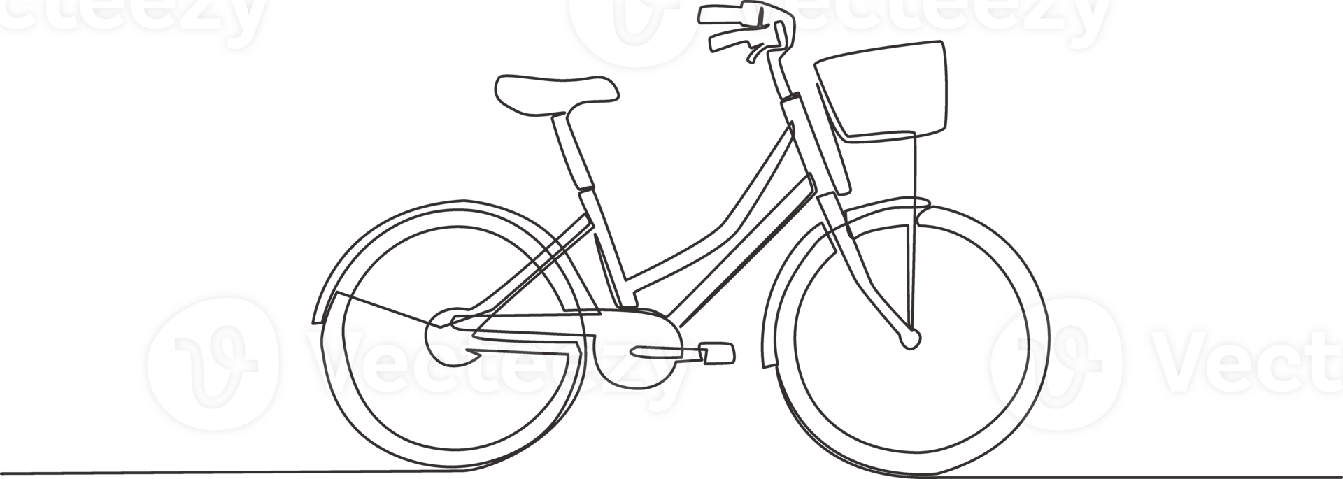 One single line drawing of girly classic roadster bicycle logo. Bike with basket at the front concept. Continuous line draw design illustration png