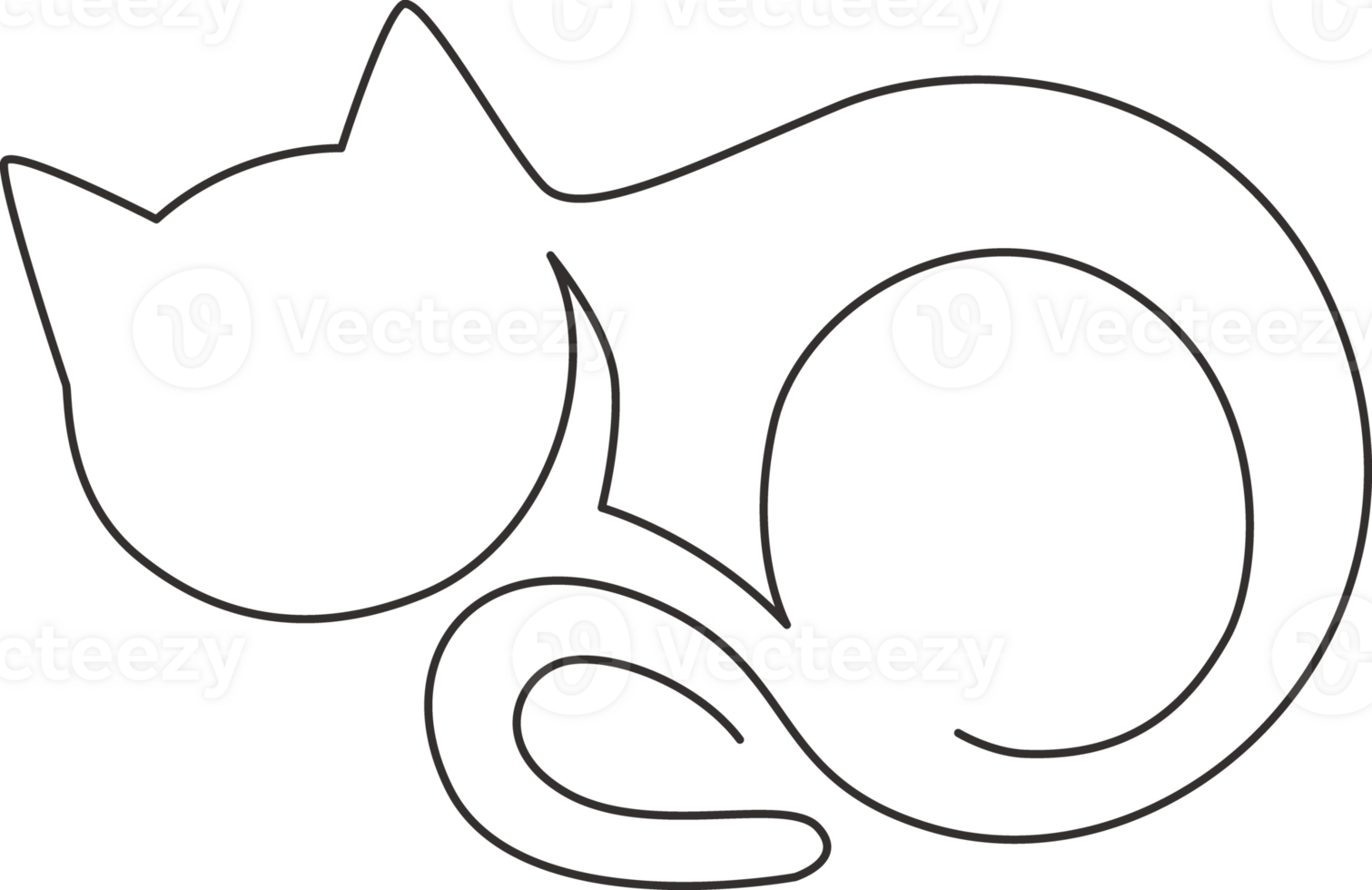 One single line drawing of simple cute cat kitten icon. Pet shop logo emblem concept. Trendy continuous line draw design graphic illustration png