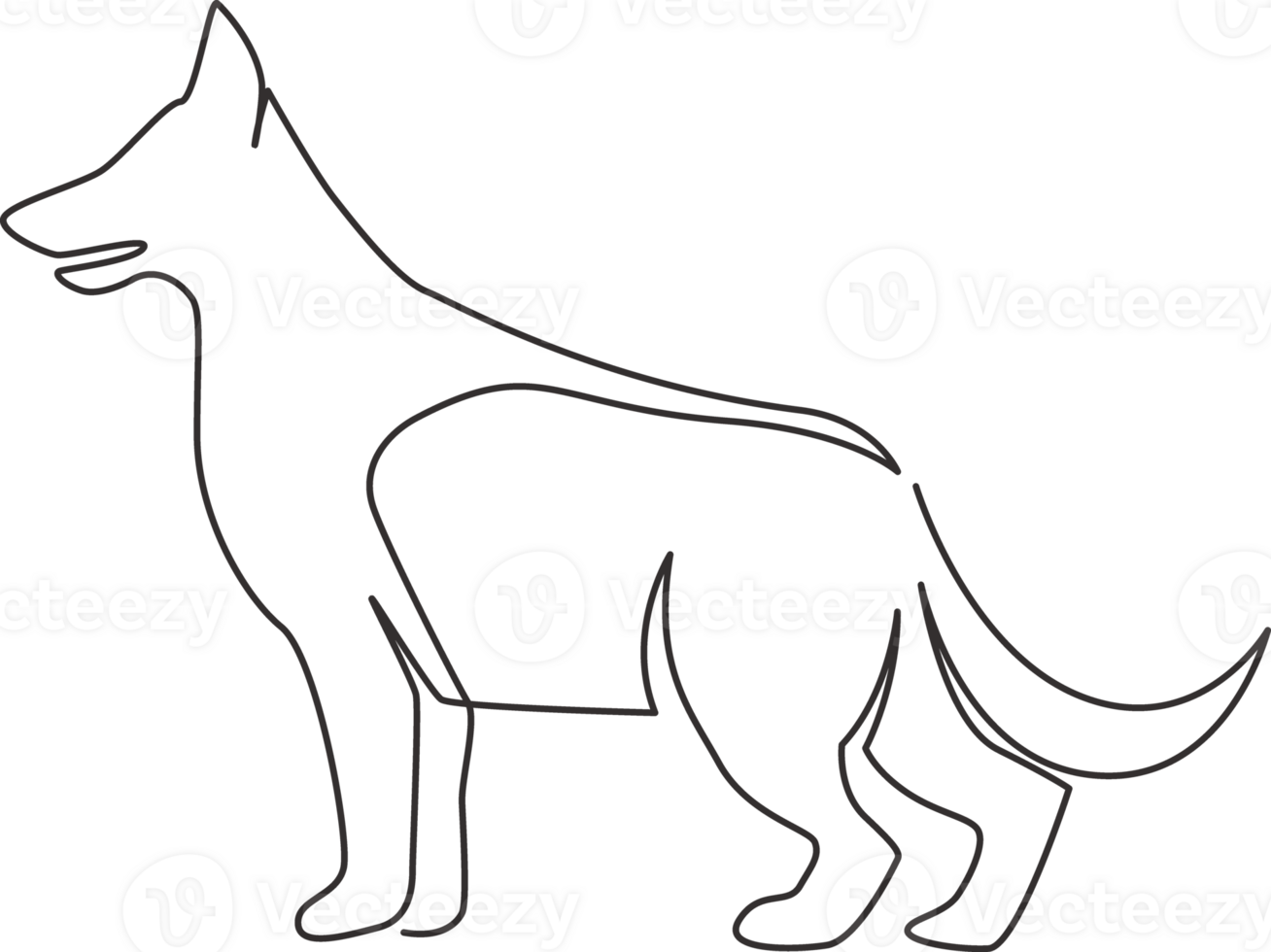 Single continuous line drawing of simple cute german shepherd puppy dog icon. Pet animal logo emblem concept. Trendy one line draw design graphic illustration png