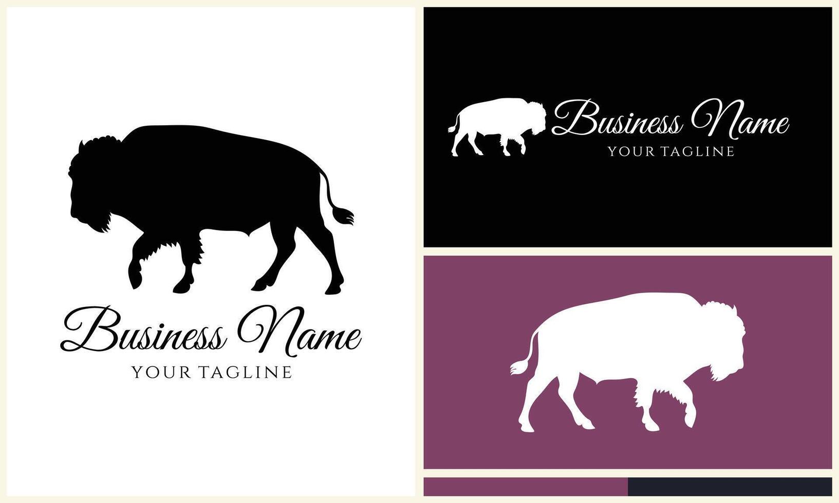 silhouette buffalo bull bison logo vector