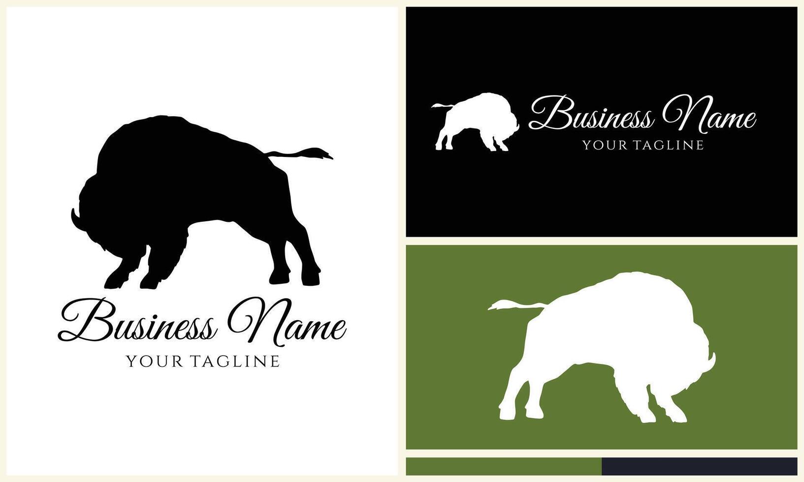 silhouette buffalo bull bison logo vector