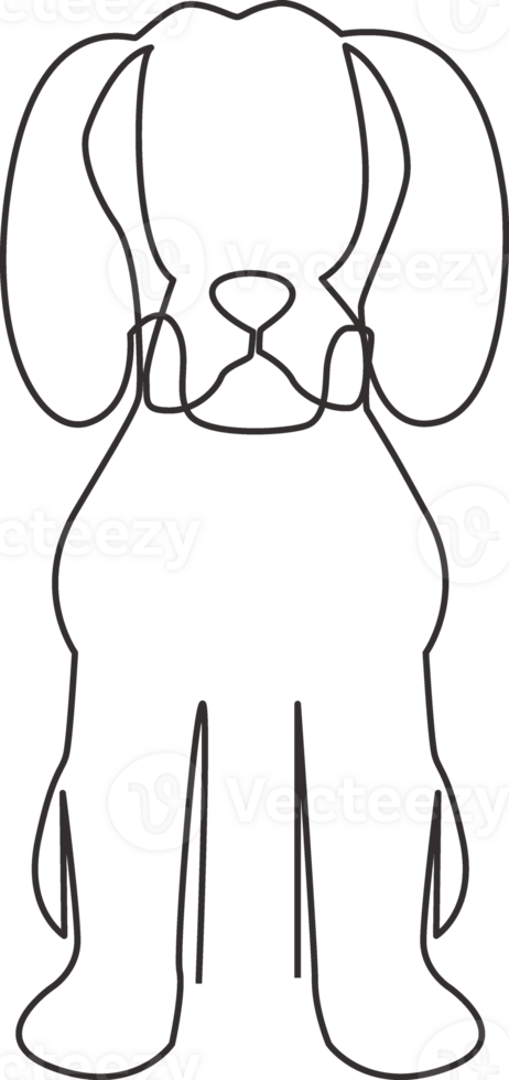 One continuous line drawing of simple cute beagle puppy dog icon. Mammals animal logo emblem concept. Trendy single line draw design graphic illustration png