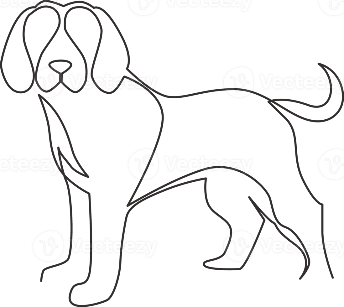 One continuous line drawing of simple cute beagle puppy dog icon. Mammals animal logo emblem concept. Dynamic single line draw graphic design illustration png