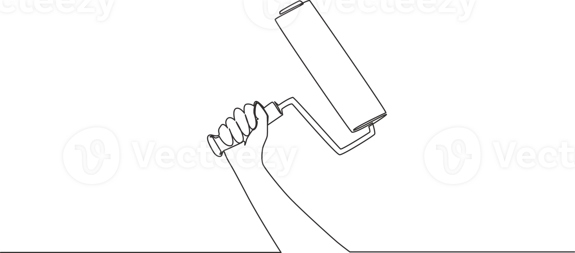 Single continuous line drawing of man holding roller painter. Handyman tools concept. One line draw design illustration png