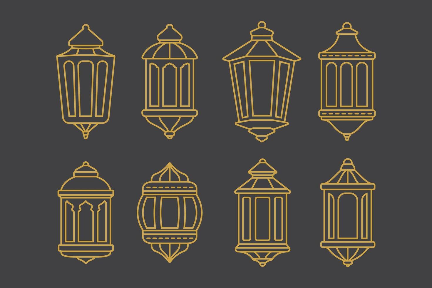 Islamic ramadan Lantern Symbol Icon Collection Line Set Isolated vector