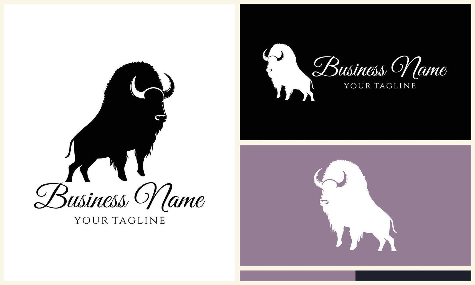 silhouette buffalo bull bison logo vector