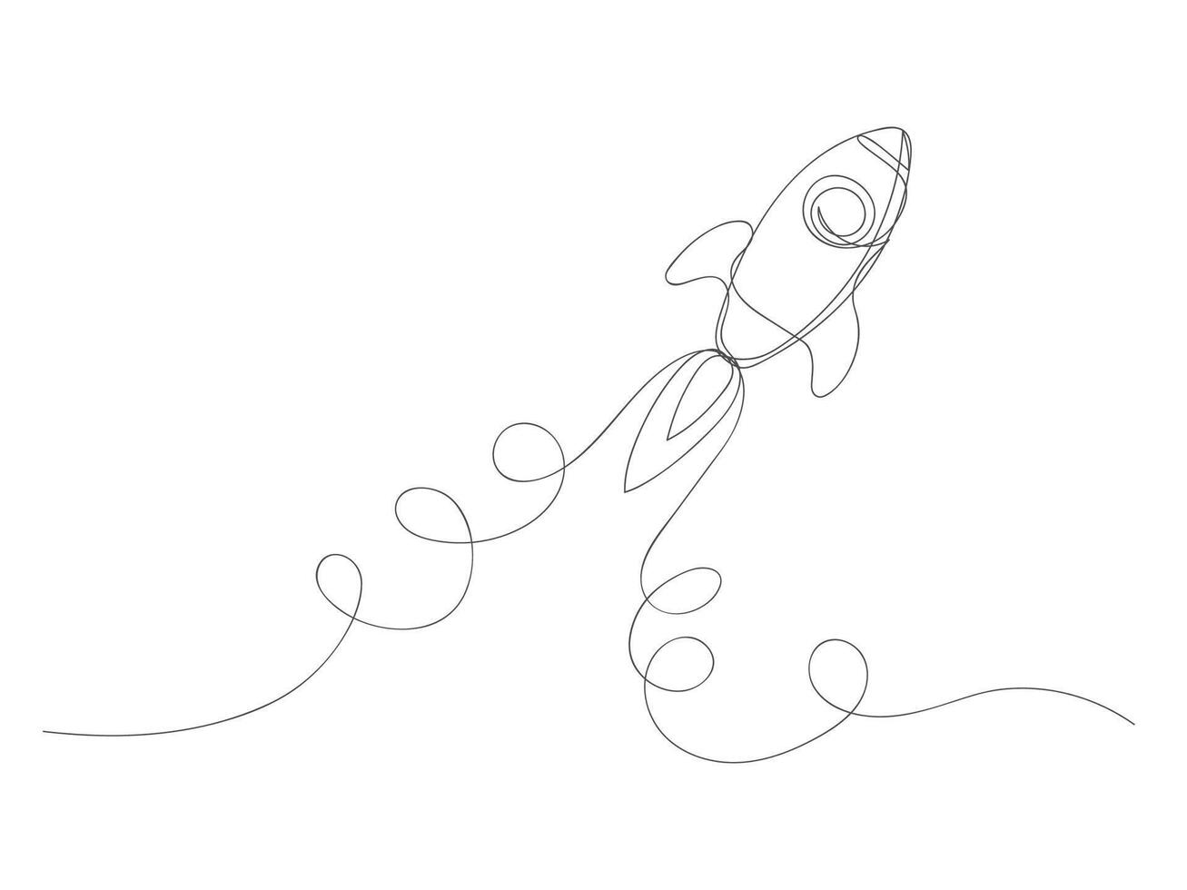 Rocket continuous one line drawing shape art isolated vector illustration.