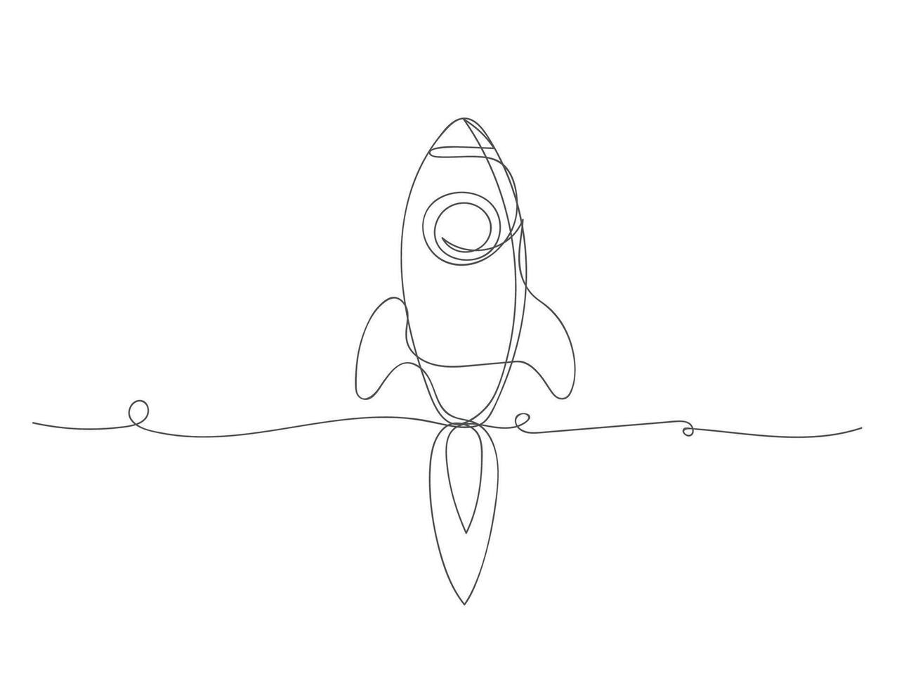 Rocket continuous one line drawing shape art isolated vector illustration.