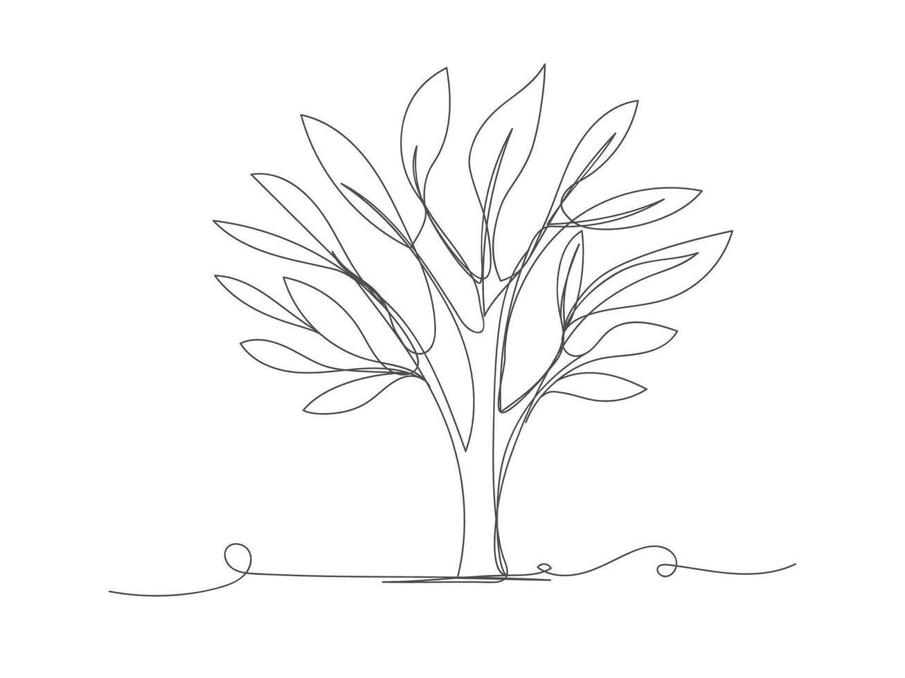 Continuous one line drawing of tree on white background. vector
