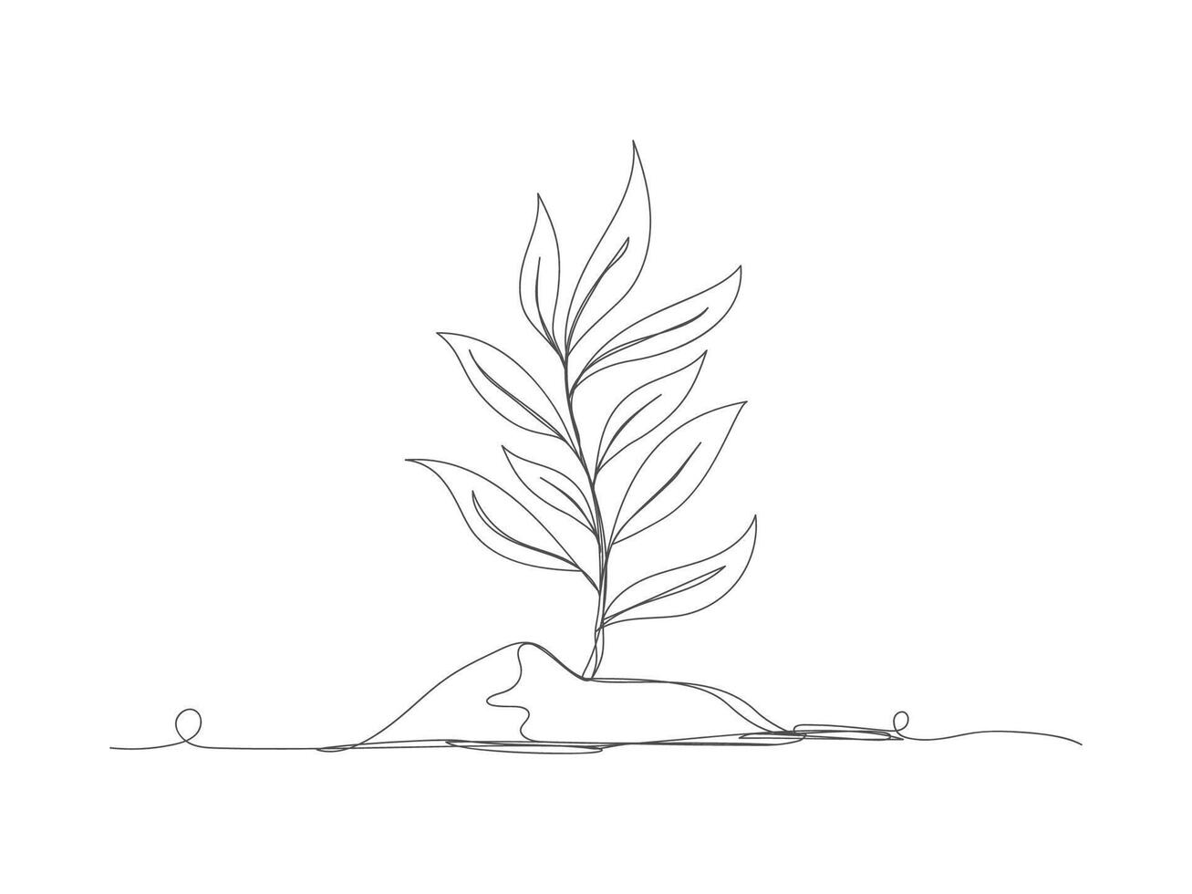 Continuous one line drawing of growing plant sprouts vector illustration.