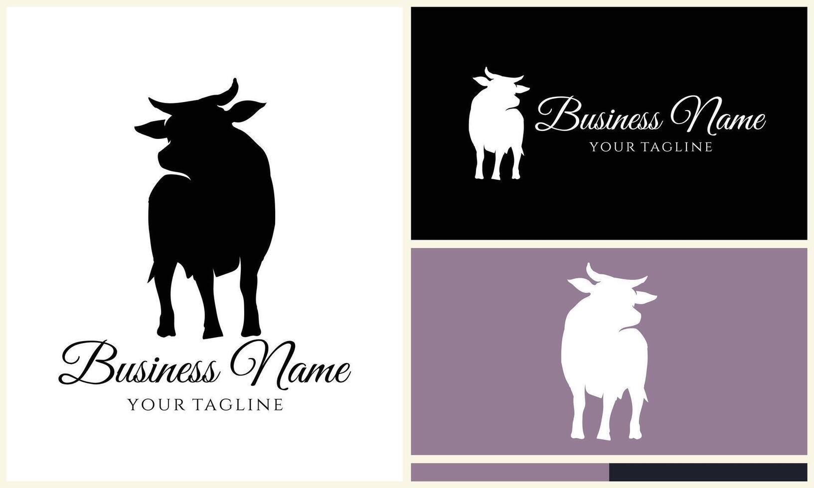 silhouette cow buffalo logo template vector