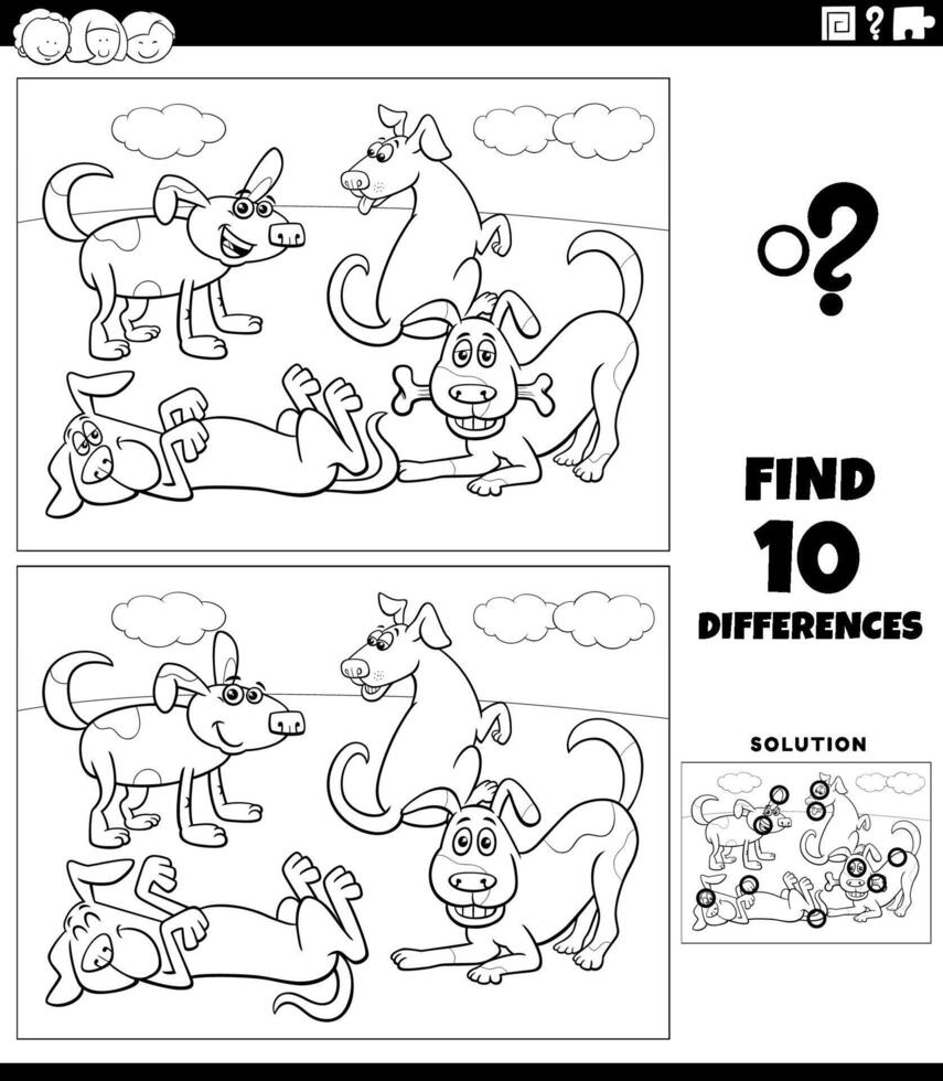 diferencias actividad con dibujos animados perros caracteres colorante página vector