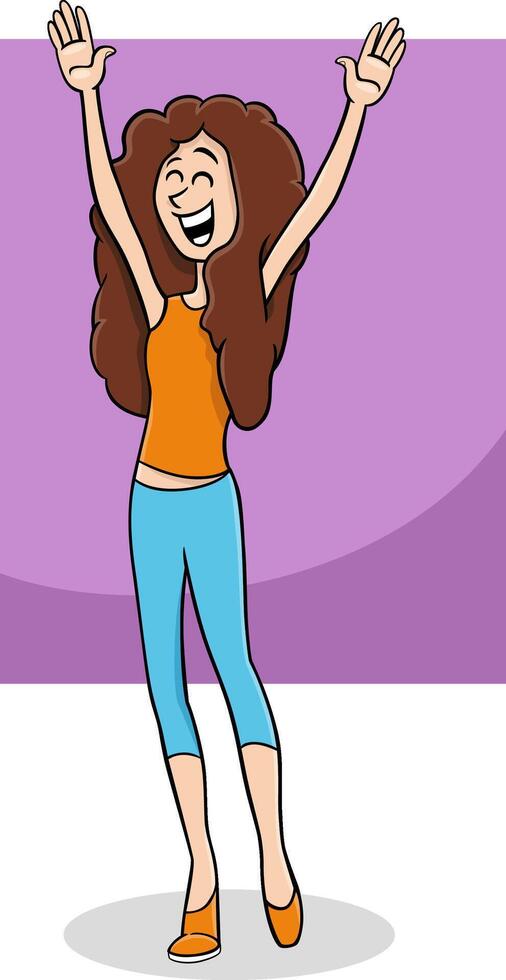 cartoon happy young woman or girl comic character vector